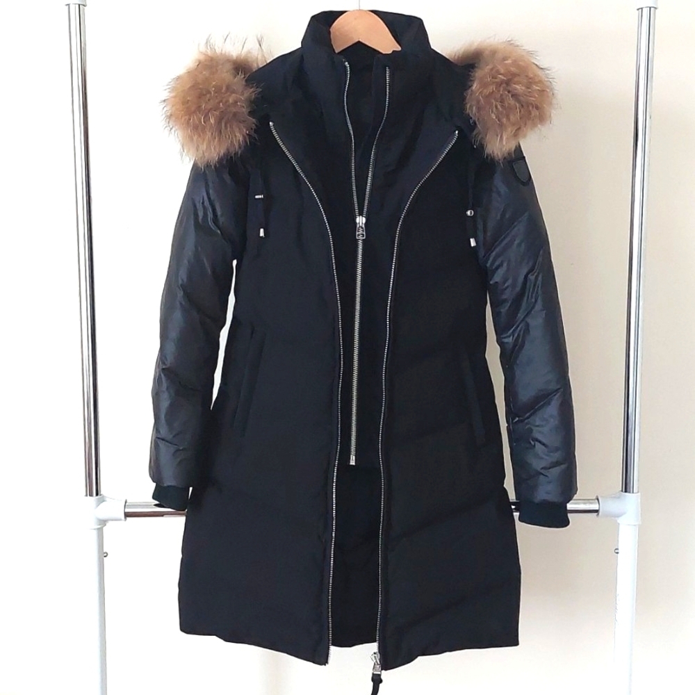 Atelier Noir black down coat with real fur